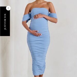 Pink blush maternity baby shower dress powder blue